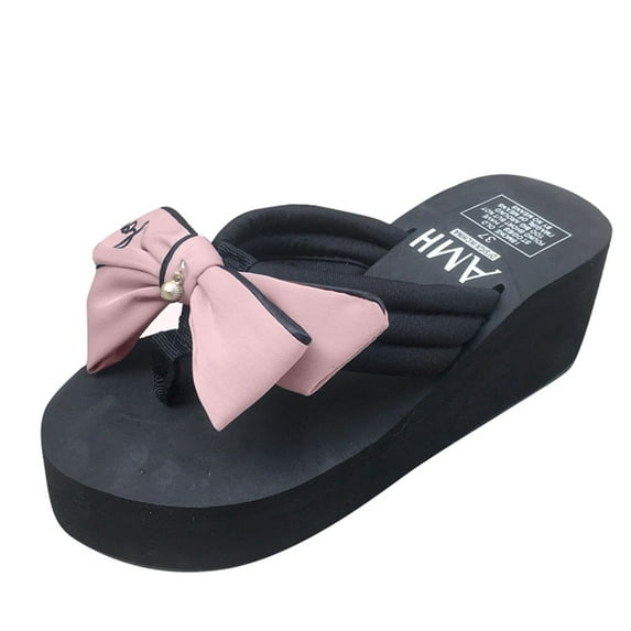 HBYJLZYG Thong Sandals For Women Summer Platform Slide Casual Comfy Slip On Wedges Slippers, Women Bowknot Indoor&Outdoor Non-Slip Slippers, Shower, Swimming, Beach