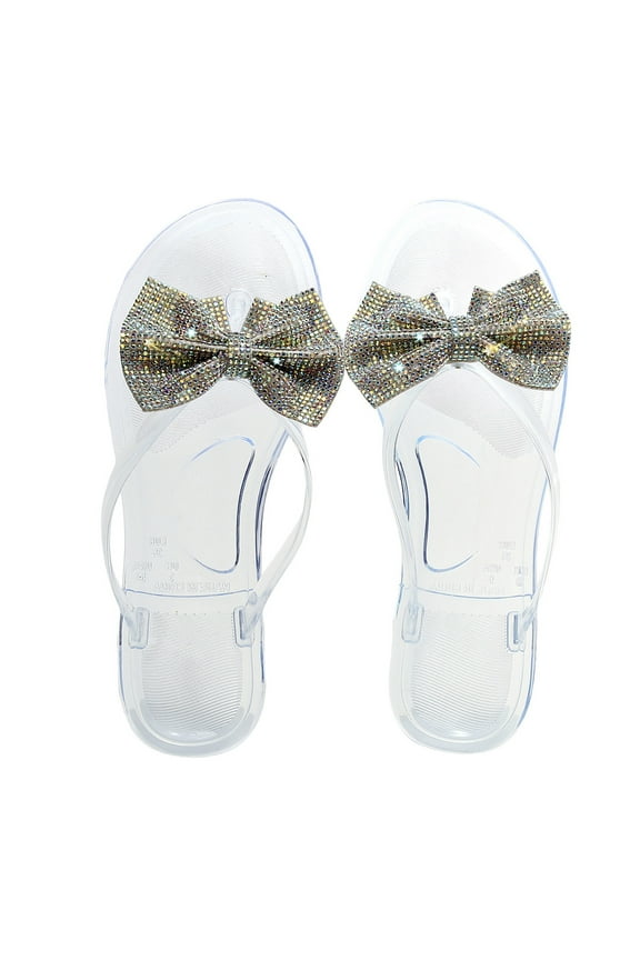 Thong Sandals For Women Summer Slide Casual Comfy Slip On Beach Slippers, Women's Summer Casual Flip-Flops Outdoor Indoor Bowknot Flash Diamond Sandals, Shower, Swimming, Beach