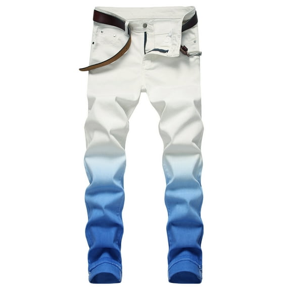 HBYJLZYG Tie-Dye Gradient Mens Jeans, Stretch Ripped Jeans Casual Outdoor Summer Springy Trousers Zipper Denim Pants