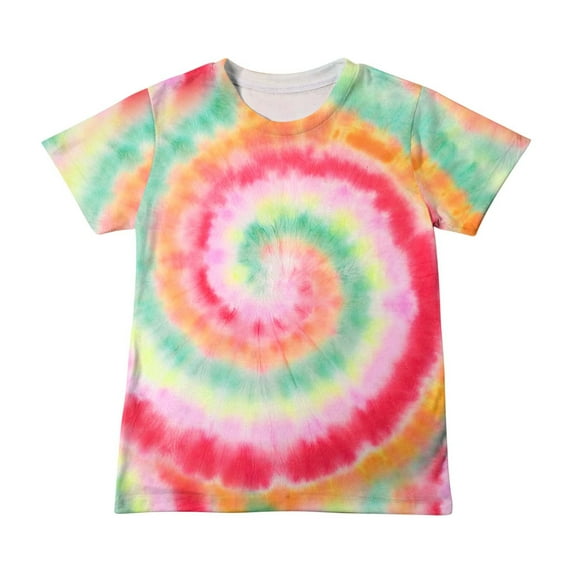 HBYJLZYG Tie-Dye T-Shirt Tops For Girls, Summer Girls Short Sleeve Color Gradient Round Neck Tops Toddler Baby 4-13 Years