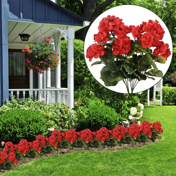 HBYJLZYG UV Resistant Fade-Proof Geranium Plants, Weather Resistant Silk PVC Flower, Long Lasting Vivid Red Bloom For Patio Porch Balcony Ornament