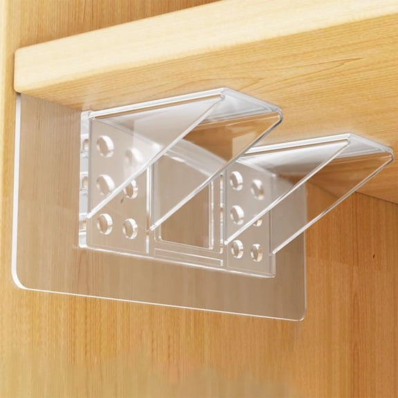 HBYJLZYG Upgraded Clear Acrylic Partition Bracket, No Punching Invisible Laminate Support, Nail-Free Right Angle Fixing Bracket for Cabinet Closet Bookshelf Storage