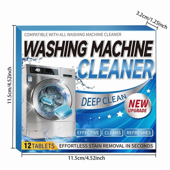 HBYJLZYG Washer Cleaner Tablets, 12-Pack Washing Machine Descaler, Deep Clean Limescale Remover, Septic Safe HE Washer Deodorizer Cleaner