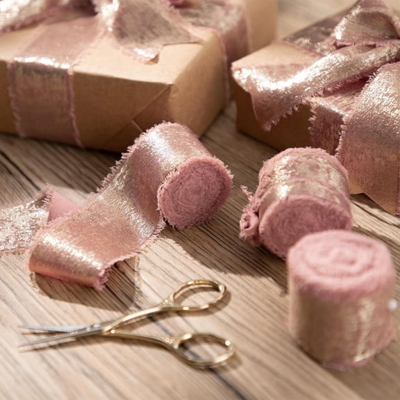 HBYJLZYG Wed Flash Bronzing Chiffon Hand Tear Rawer Ribbon Silk Hand Edged Christmas Bow Wedding Invitation Decoration,Decorations
