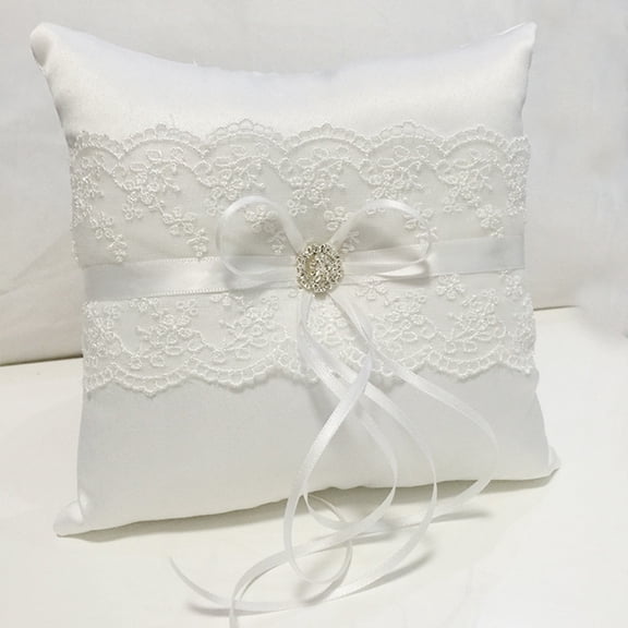HBYJLZYG Wed Wedding Ceremony Ring Bearer Pillow Cushion with Pearl Beaded Lace Silk 18X18Cm,Decorations