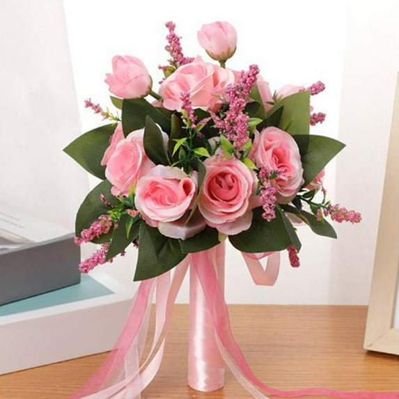 HBYJLZYG Wedding Bouquets for Bride, Champagne White Rose Bridal Bouquets for Bride, Artificial Flower Bouquet for Wedding, Bridesmaid Bouquets with Silk Ribbon, Valenti