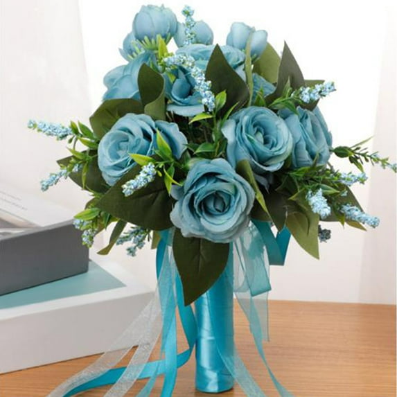 HBYJLZYG Wedding Bouquets for Bride, Champagne White Rose Bridal Bouquets for Bride, Artificial Flower Bouquet for Wedding, Bridesmaid Bouquets with Silk Ribbon, Valenti