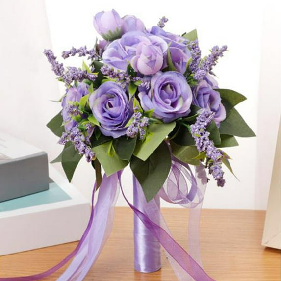 HBYJLZYG Wedding Bouquets for Bride, Champagne White Rose Bridal Bouquets for Bride, Artificial Flower Bouquet for Wedding, Bridesmaid Bouquets with Silk Ribbon, Valenti