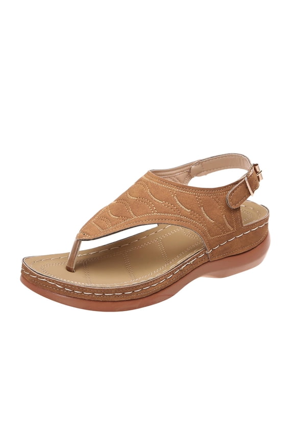 Wedge Thong Sandals, Summer Comfort Walking With Non Slip on Casual Leather Lightweight Beach Shoes Women Plus
