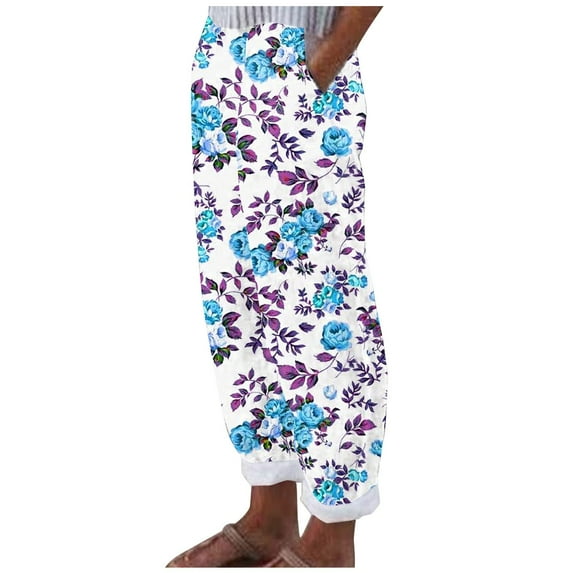 HBYJLZYG Wide Leg Pants Women, Plus Size Straight Pants For Women Summer Casual Loose Vintage Floral Printed Casual Pants Trousers