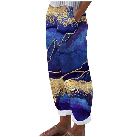 HBYJLZYG Wide Leg Pants Women, Plus Size Straight Pants For Women Summer Casual Loose Vintage Floral Printed Casual Pants Trousers