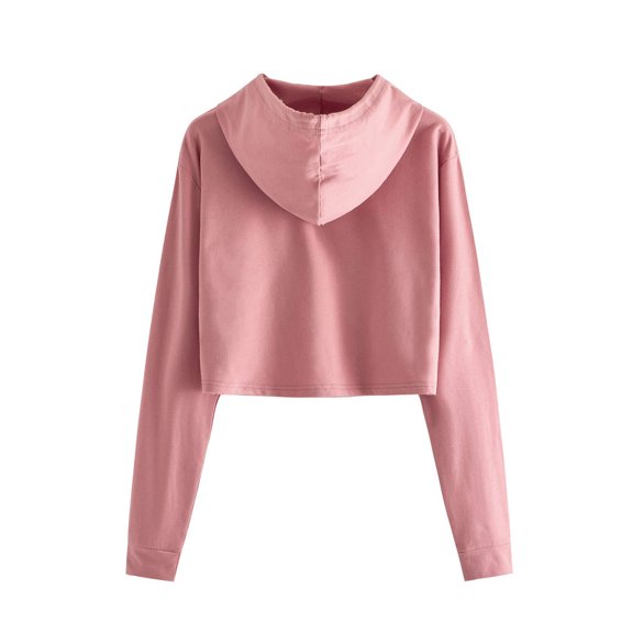 HBYJLZYG Women Cropped Hoodies Super Crop Top,Fashion Women'S Solid Round-Neck Pullover Tops Long Sleeve Hooded Blouse Sweatshirt