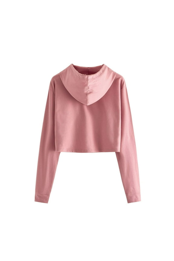 Women Cropped Hoodies Super Crop Top,Fashion Women'S Solid Round-Neck Pullover Tops Long Sleeve Hooded Blouse Sweatshirt