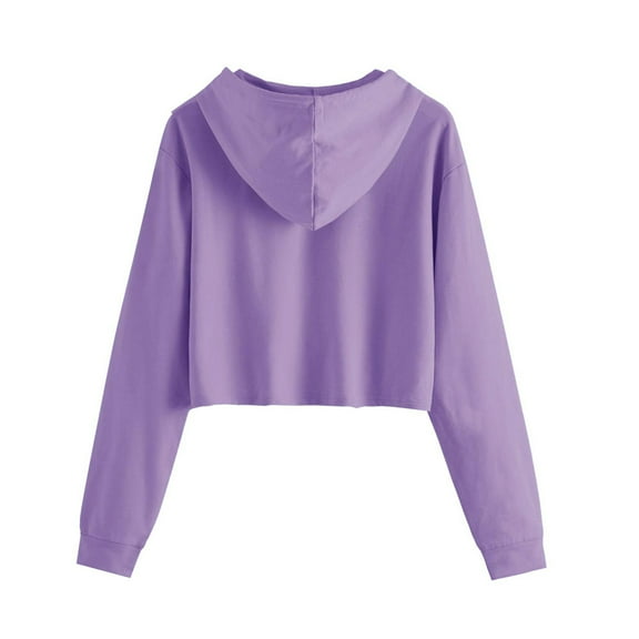 HBYJLZYG Women Cropped Hoodies Super Crop Top,Fashion Women'S Solid Round-Neck Pullover Tops Long Sleeve Hooded Blouse Sweatshirt