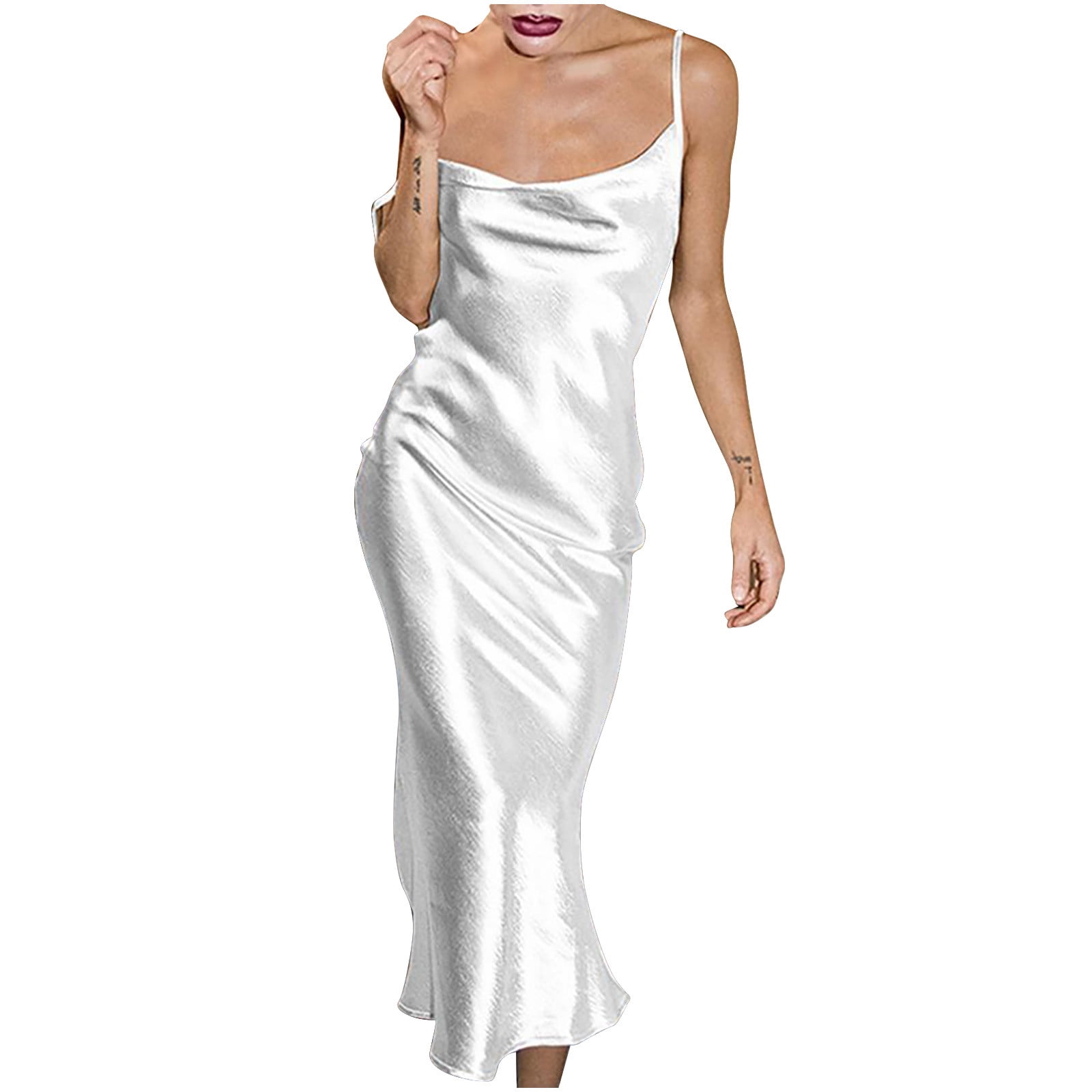 Saashi Spaghetti Strap Backless Maxi Dress, Satin Lace-Up Trumpet Bodycon Evening Gown