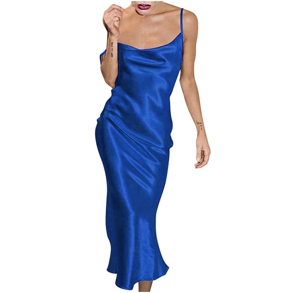 HBYJLZYG Women Satin Spaghetti Strap Maxi Dresses Bodycon Open Back Long Slip Dress Party Club Evening Formal Dresses