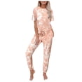 thumbnail image 1 of HBYJLZYG Women Tie Dye Printed Two Piece Set Homewear,Women'S Fashion Slim Contrast Lace Elastic Waist Short Sleeve Casual Two Piece Suit Pajamas, 1 of 7