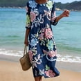 thumbnail image 1 of HBYJLZYG Women's 3/4 Sleeve Round Neck Midi Dress with Colorful Floral Applique and Gathered Waist, Summer Vacation Beach Casual Long Dress for Travel and Daily Wear, 1 of 6