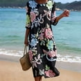 thumbnail image 1 of HBYJLZYG Women's 3/4 Sleeve Round Neck Midi Dress with Colorful Floral Applique and Gathered Waist, Summer Vacation Beach Casual Long Dress for Travel and Daily Wear, 1 of 6