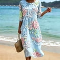 thumbnail image 1 of HBYJLZYG Women's 3/4 Sleeve Round Neck Midi Dress with Colorful Floral Applique and Gathered Waist, Summer Vacation Beach Casual Long Dress for Travel and Daily Wear, 1 of 5