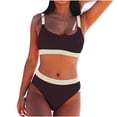 thumbnail image 1 of HBYJLZYG Women's Bikini Sets Colorblock Trim 2 Piece High Waisted Swimsuit Scoop Neck Adjustable Spaghetti Straps Bathing Suit, 1 of 4