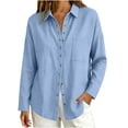 thumbnail image 1 of HBYJLZYG Women's Button-Up Shirt, Snap Front with Chest Pocket and Curved Hem, Relaxed Fit Cotton Linen for Daily, 1 of 6