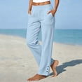 thumbnail image 1 of HBYJLZYG Women's Cotton Linen Blend Wide Leg Pants with Pockets, Relaxed Fit Pull-On Long Trousers with Side Slit and Button Hem for Summer Beach Vacation, 1 of 6