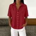 thumbnail image 1 of HBYJLZYG Women's Cotton Linen Short Sleeve Top, Collared Snap Button Blouse, Casual Summer Shirt with Pocket, Relaxed Fit Vacation Travel Wear, 1 of 6