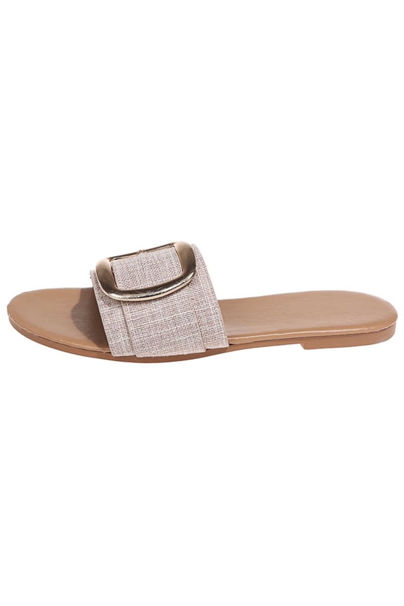 Women's Dressy Flat Sandals Comfortable Slip On Leather Slide Sandals, Summer Casual Comfy Slip On Beach Slippers