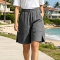 thumbnail image 1 of HBYJLZYG Women's Elastic Waist Shorts with Side Button Details and Large Patch Pockets, Casual Cotton Linen Blend Summer Shorts for Vacation and Daily Wear, 1 of 6