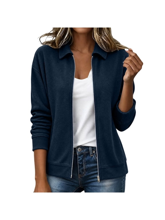 Women's Faux Suede Jacket, Lapel Collar Zip Up Bomber with Pockets and Ribbed Cuffs, Casual Solid Color Outerwear for Fall Winter Daily Wear