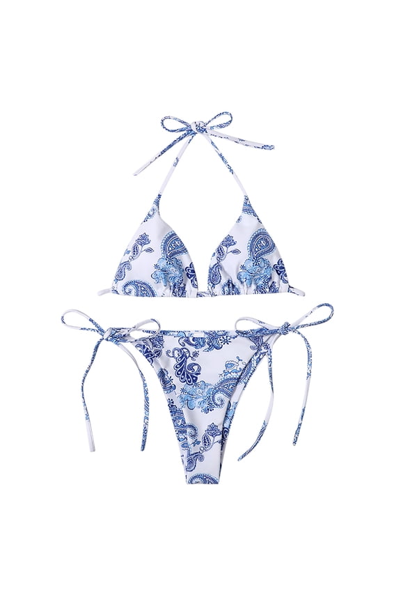 Women's Halter Tie Side Triangle Bikini Set High Cut 2 Piece Bikini Swimsuit Modest Bathing Suit