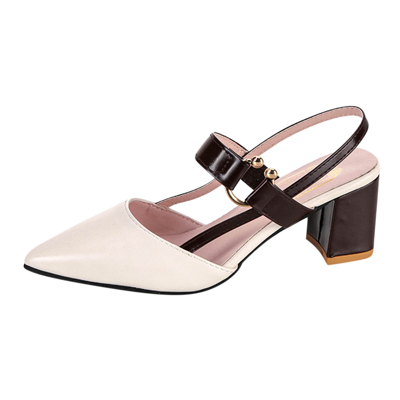 Women's Heeled Sandals - Square Toe Two Strap Block Heels Comfortable Dressy Slip-On