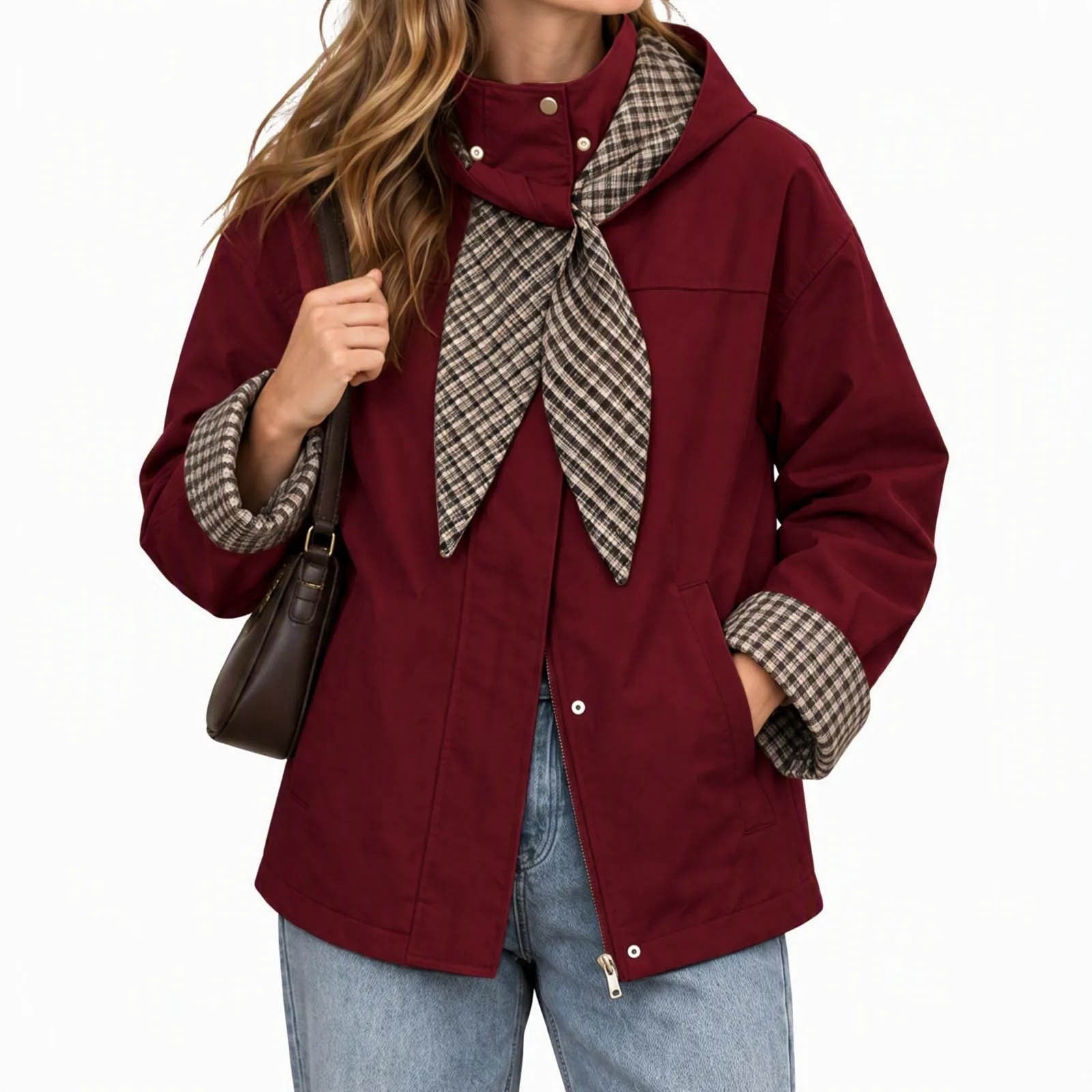 HBYJLZYG Women's Hooded Jacket Zip Up Button Down Utility Anorak Casual ...