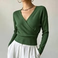 thumbnail image 1 of HBYJLZYG Women's Long Sleeve Wrap Sweater, Solid Ribbed Knit V-Neck Slim Fit, Cropped Versatile Casual Style for Fall Winter Office and Everyday Wear., 1 of 8