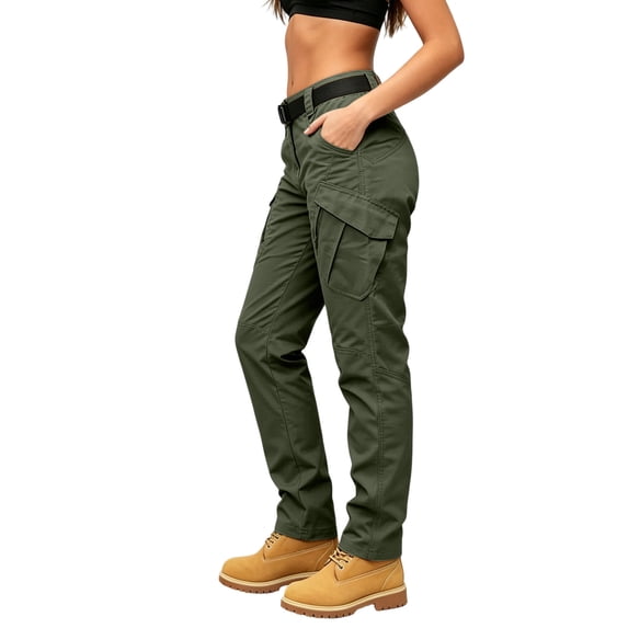 HBYJLZYG Women's Multi-Pocket Cargo Pants, Outdoor Utility Work Trousers, Lightweight Hiking Travel Bottoms, Comfortable Straight Leg Pants with Belt