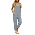 thumbnail image 1 of HBYJLZYG Women's Overalls Rompers with Four Patch Pockets and Adjustable Button Straps, Relaxed Fit Cotton Linen Blend Casual Summer Vacation Everyday Wear for Women, 1 of 7