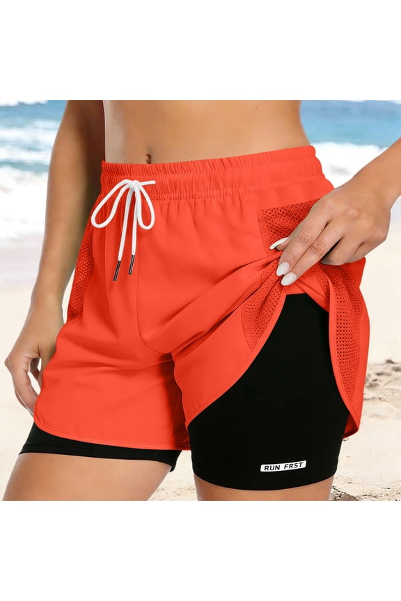 Women's Plus Size 2-in-1 Running Shorts with Mesh Outer Layer and Inner Brief, Quick Dry Double Layer Athletic Shorts with Drawstring Waist for Gym Workout