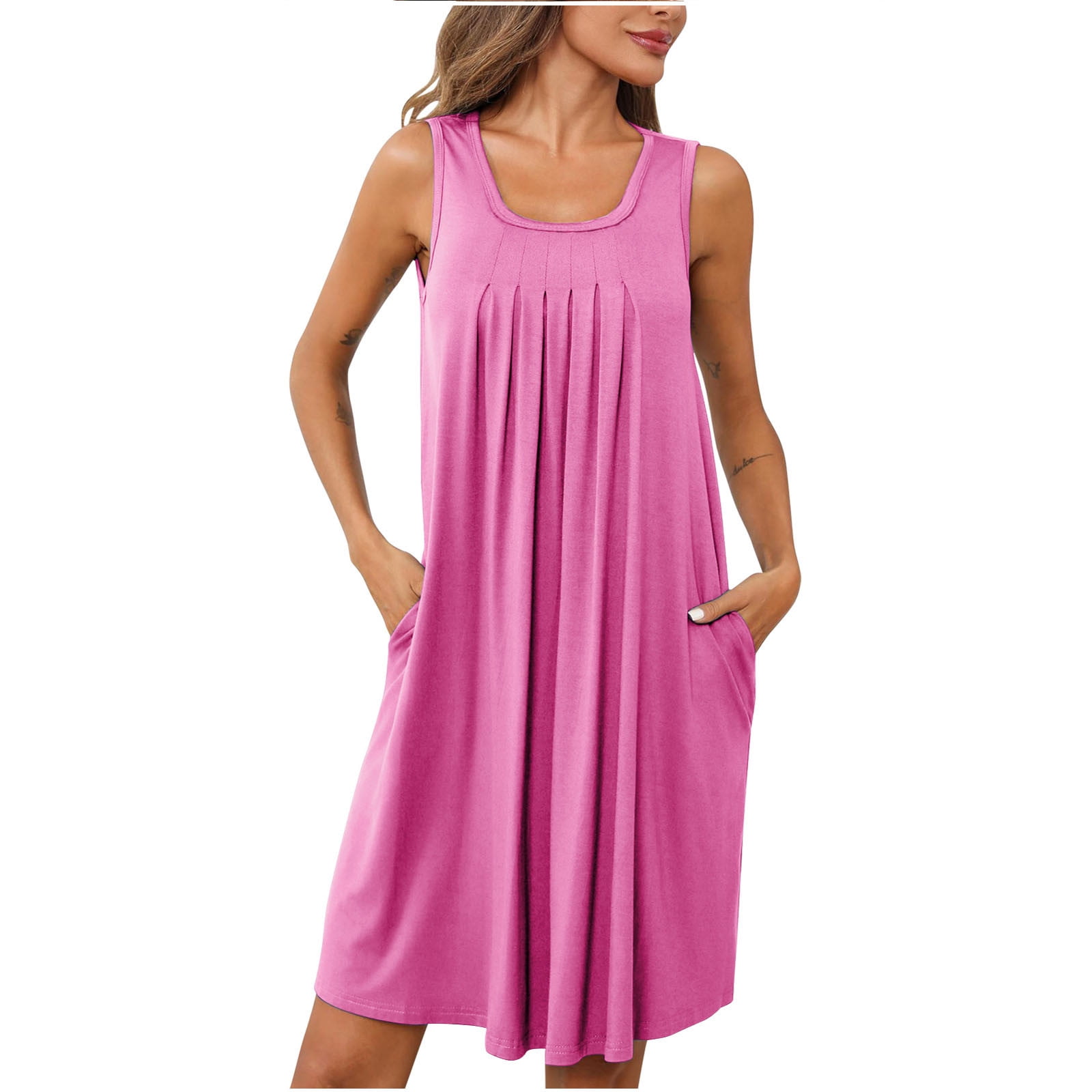 HBYJLZYG Women's Plus Size Nightgowns With Pockets, Solid Tank Sleep