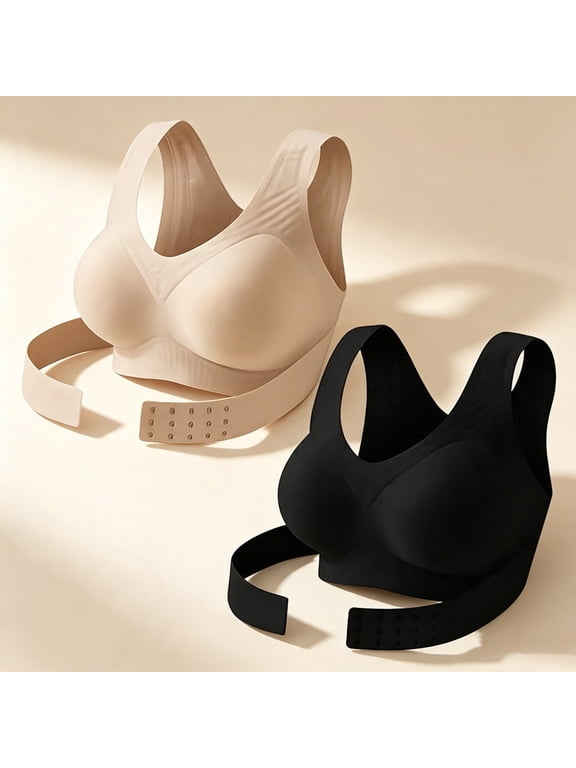 Women's Posture Corrector Bra, Crisscross Back X Shape Wide Band Push Up Support, Adjustable Front Hook Closure Seamless Everyday Lingerie for Daily Wear