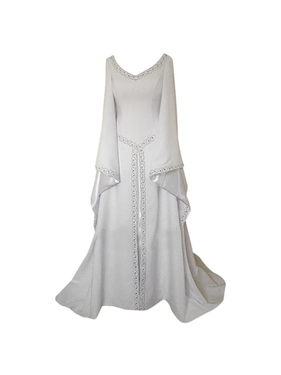 Women's Renaissance Medieval Dress Trumpet Long Sleeve Gothic Retro Gown Floor Length Maxi Dresses