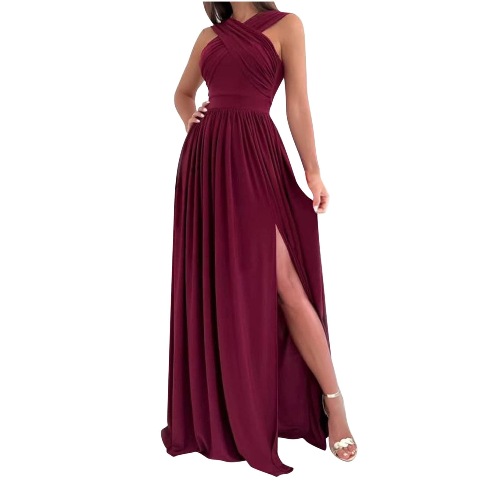Women's 2023 Halter Neck Floral Print Backless Split Beach Party Maxi Dress