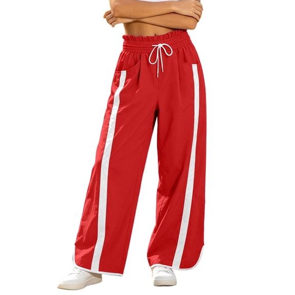 HBYJLZYG Women's Track Pants, Wide Leg Drawstring Sweatpants with Contrast Side Stripe and Pockets, Baggy Y2K Lounge Pants for Fall Winter Daily Wear
