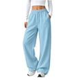 thumbnail image 1 of HBYJLZYG Women's Wide Leg Sweatpants High Waisted Drawstring Elastic Waist with Pockets, Baggy Lounge Athletic Casual Loose Long Pants for Workout Gym, 1 of 7