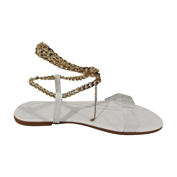 HBYJLZYG Womens Flat Sandals, Comfortable Round Toe Causal Metal Chain Ankle Strap Sandals, For Summer Beach Oceanside Holiday Outdoor