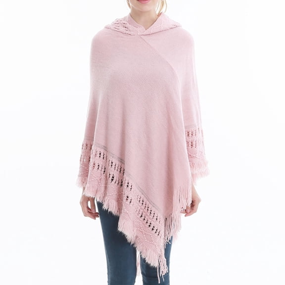 HBYJLZYG Womens Hooded Shawl Wrap Cape, Crochet Versatile Tassel Irregular Hem Sweater Tops