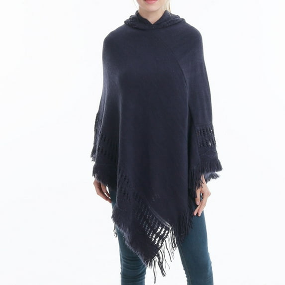 HBYJLZYG Womens Hooded Shawl Wrap Cape, Crochet Versatile Tassel Irregular Hem Sweater Tops