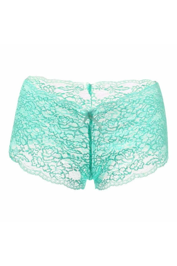 Womens Lace Lingerie Plus Size Open Crotch Bowknot Underwear See Through Boyshort High Waist Cheeky Panties
