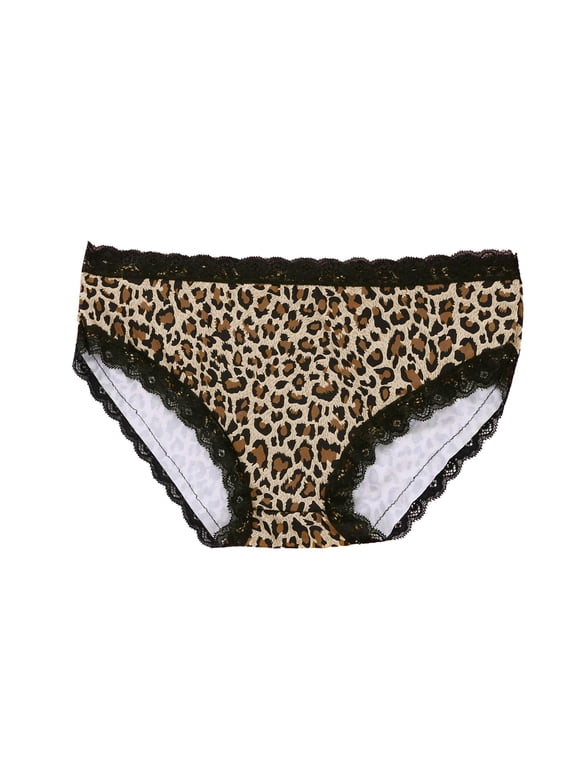 Womens Leopard Print Briefs Translucent Low-Waist Sheer Lace Underwear Breathable Soft Stretchy