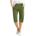 thumbnail image 1 of HBYJLZYG Womens Linen Shorts Elastic High Waist Knee-Length Pants Loose Casual Straight Wide Leg Shorts Pants With Pockets, 1 of 6